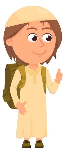 Saudi boy with backpack Islamic school kid character