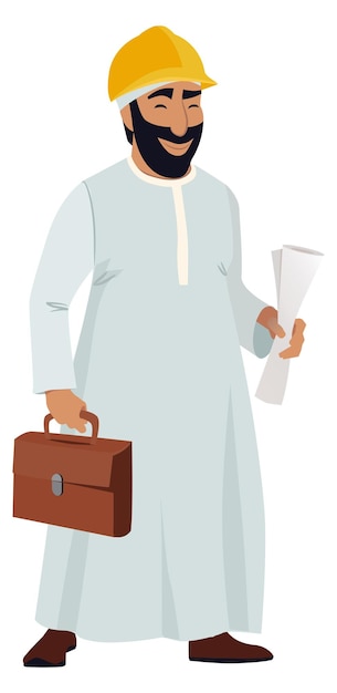 Vector saudi businessman in hard hat arab man with briefcase