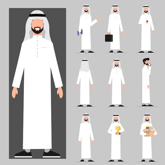 Vettore un uomo saudita che indossa un abito bianco vettoriale premium