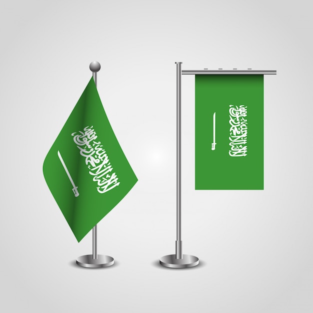 플래그 스탠드와 사우디 아라비아 국기 디자인 벡터
