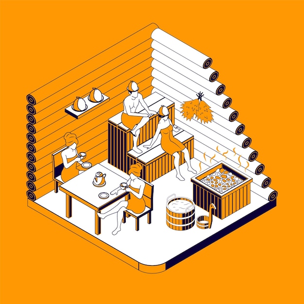 Vector sauna isometric composition