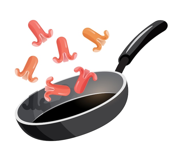 Vector sausage are fried in frying pan vector illustration