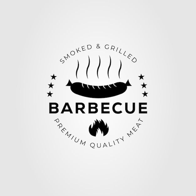Дизайн векторной иллюстрации логотипа ресторана барбекю и барбекю с колбасой