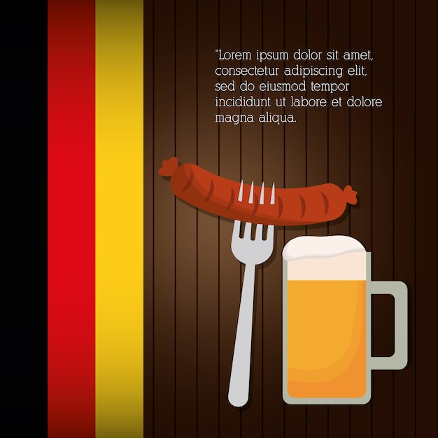 Vector sausage beer fork flag german food