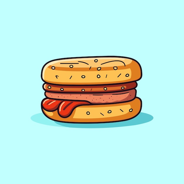 Sausage biscuit vector illustration clean line and cool color clip art for menu poster web