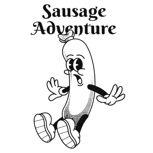 Vector sausage character design met slogan sausage avontuur