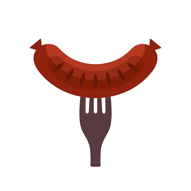 Vettore salsiccia su una forchetta. illustrazione di vettore di stile piatto salsiccia alla griglia.