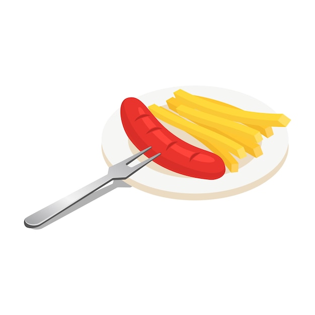 Vettore icona salsiccia e patate fritte isometrica dell'icona vettoriale salsiccia e patate fritte per il web design isolato su sfondo bianco