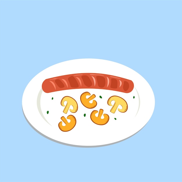 Sausage and mushroom for breakfast and simple cooking illustration