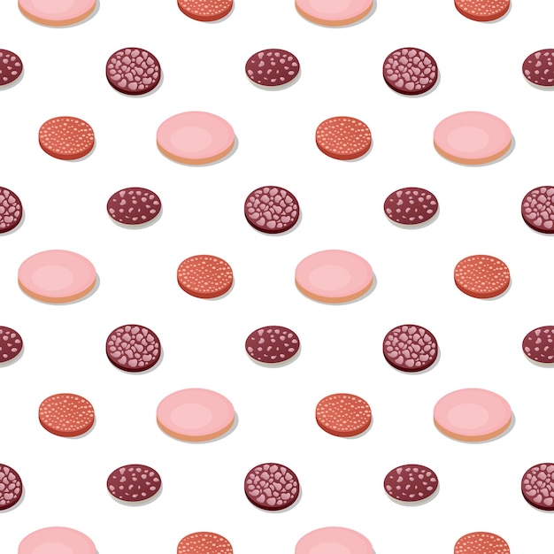 Sausage slice snack. Vector illustration. Seamless pattern background.