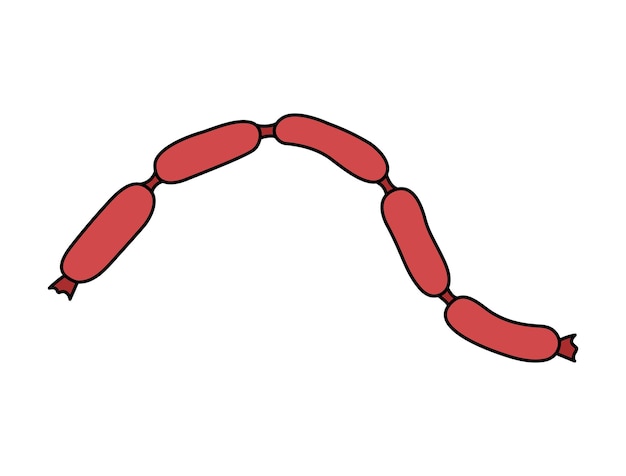 격리된 소시지 벡터 낙서 요소 전통적인 몇 가지 소시지가 함께 있는 개요 그림 고기 반제품 음식 손으로 그린 귀여운 다채로운 낙서