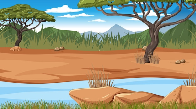 savanna forest landscape with river