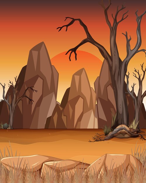 Vector savanna forest scene with dead trees