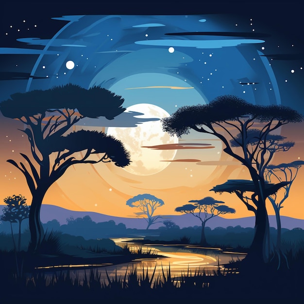 Vector savannah landscape cartoon vector