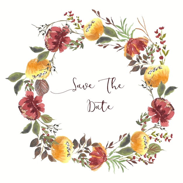 Save the date beautiful flower wreath watercolor