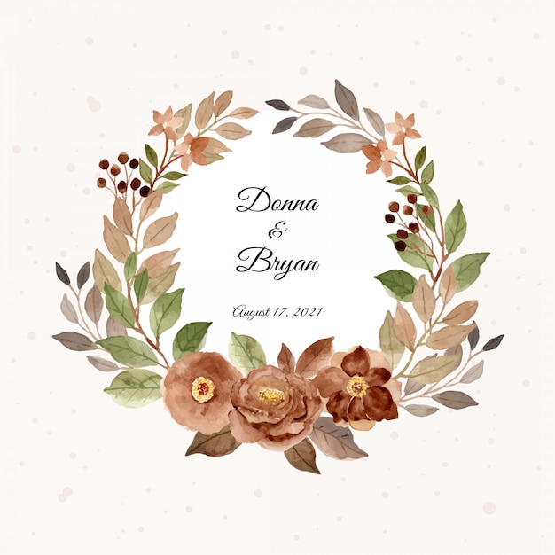 Save the date. brown floral watercolor wreath