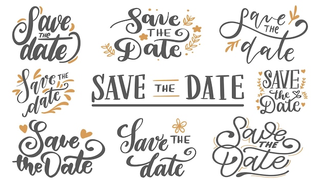 Save the date calligraphy inscription text for wedding holiday event Save the date vintage text