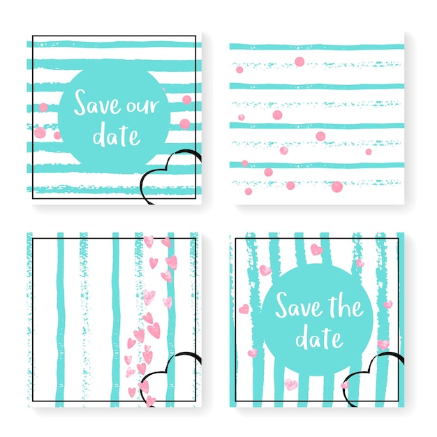 Save the date card set with turquoise abstract design