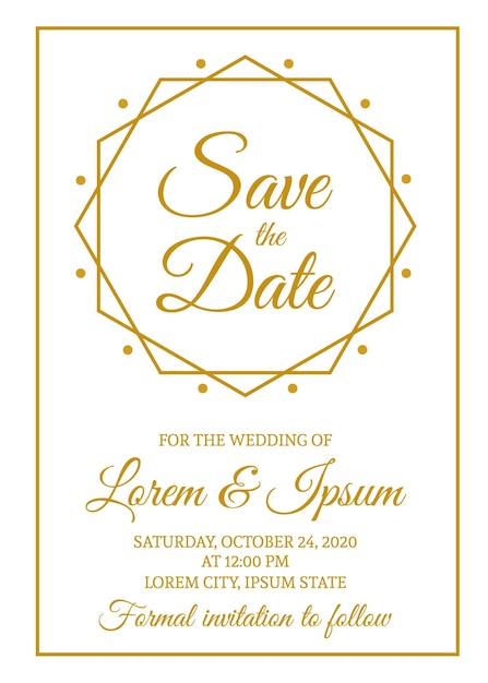 Save the date card template Gold wedding invitation Minimalist geometric design party invite Vector illustration