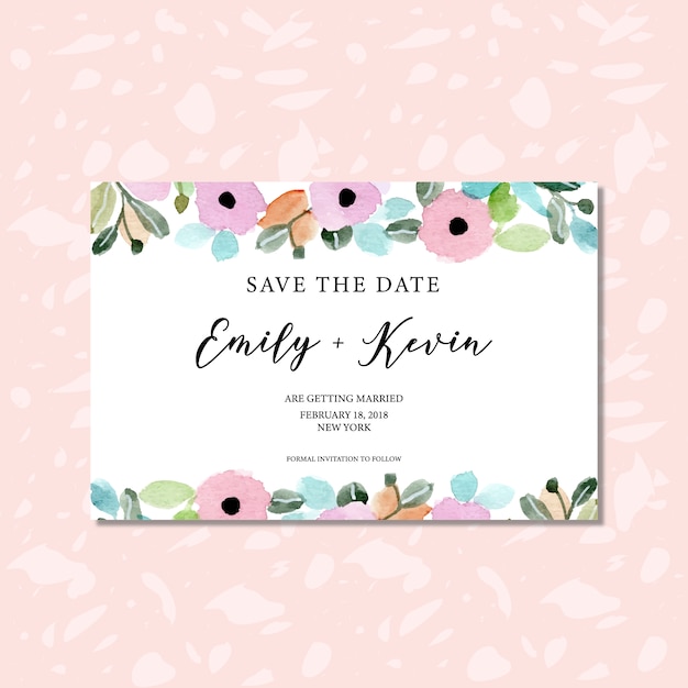 save the date card with fresh floral watercolor