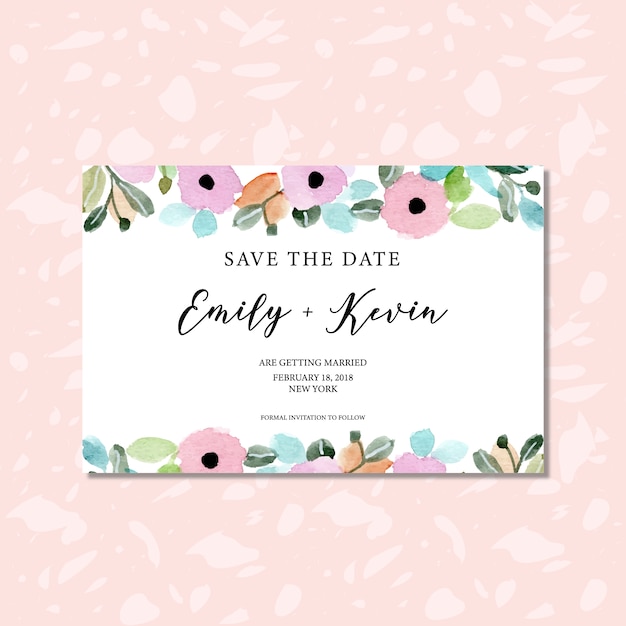 Vector save the date card with fresh floral watercolor