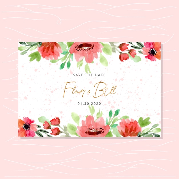 Save the date card with romantic watercolor floral border