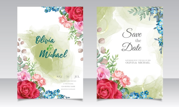 Save the date card with roses and greenery