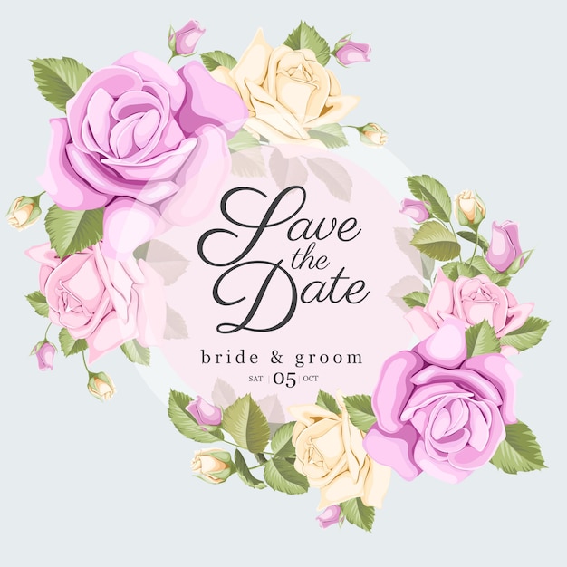 save the date card with roses and leaves bouquet