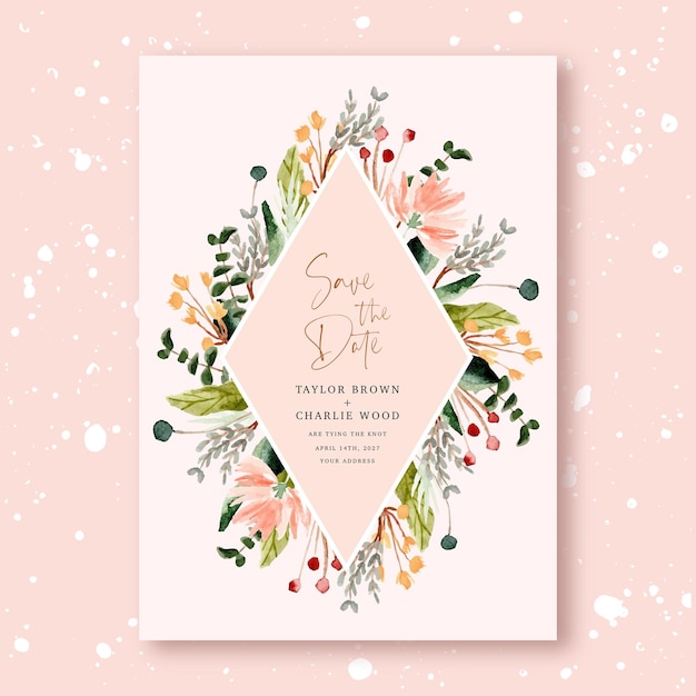 save the date card with watercolor floral frame