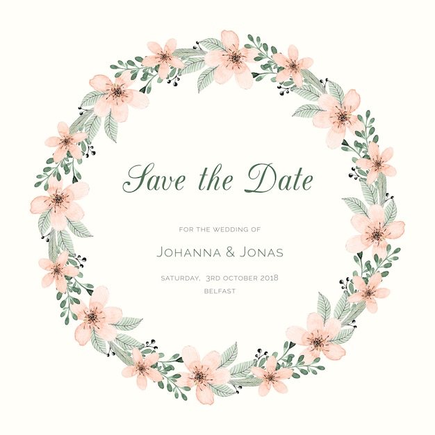 Vector save the date card with watercolor wreath