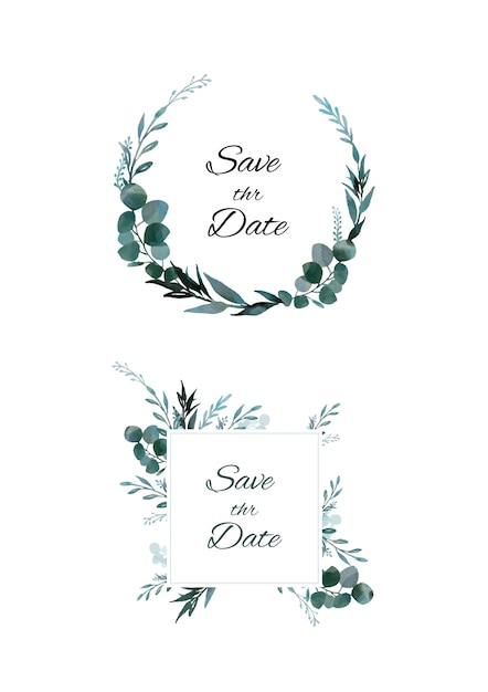 Vector save the date cards with wreaths