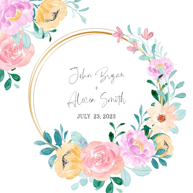 Save the date colorful floral frame with watercolor