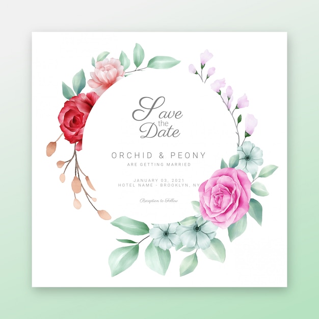 Save the date floral frame with beautiful watercolor floral frame