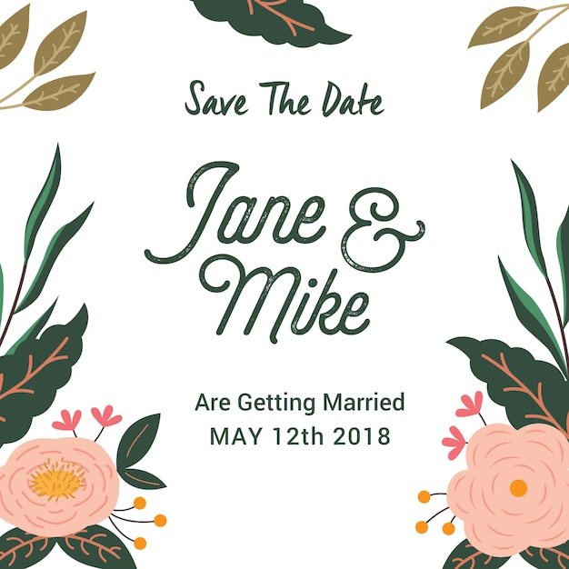 Vector save the date floral frame