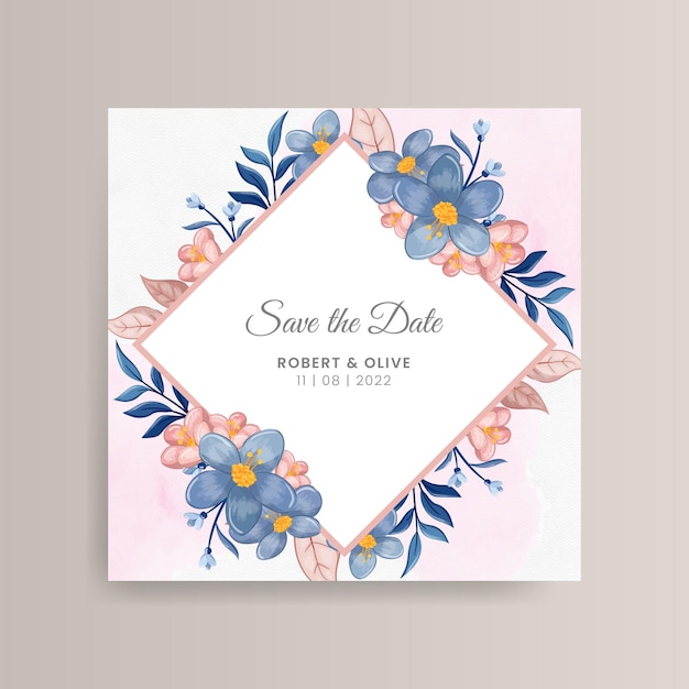 Save the date floral watercolor card and invitation