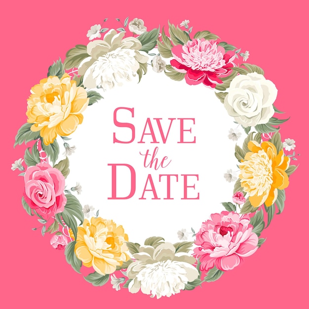 Vector save the date. floral wreath invitation card template