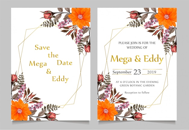 Vector save the date and gold wedding invite