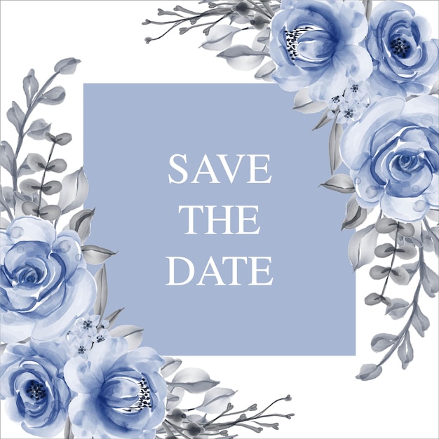 Vector save the date greeting card with blue flowers