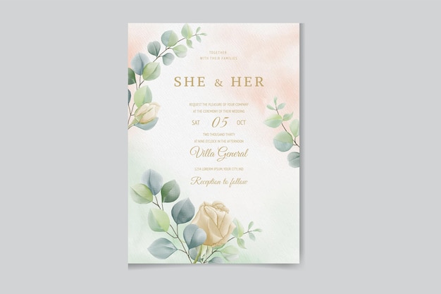 Save the date invitation templates with eucalypt leaves