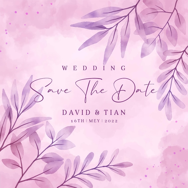 Save the date invitation with elegant leaves