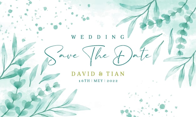 Save the date invitation with elegant watercolor leaves