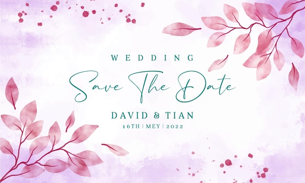 Save the date invitation with elegant watercolor leaves