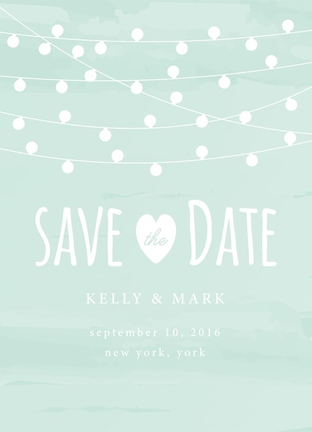 Vector save the date invitation with string lights card save the date template card