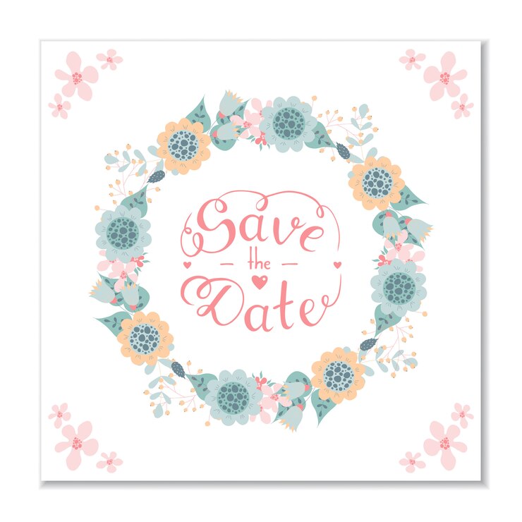 Vector save the date lettering and wreath