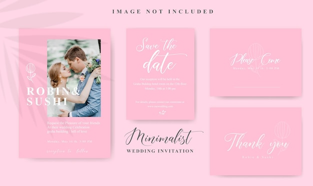 Save the date minimalist wedding invitation with pink color and complete photo of the two brides