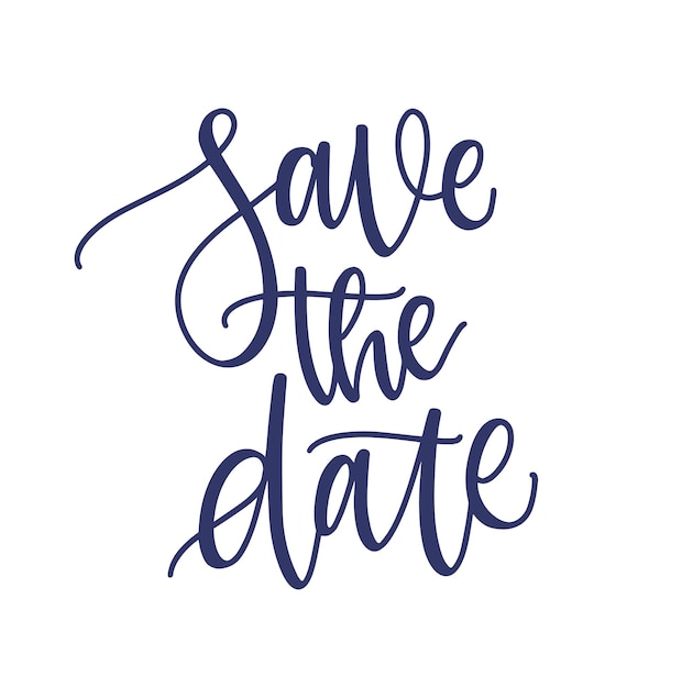 Save the date frase, slogan o messaggio scritto a mano con elegante carattere calligrafico corsivo o script. elemento di design decorativo per invito a una festa di matrimonio. illustrazione vettoriale elegante monocromatica.