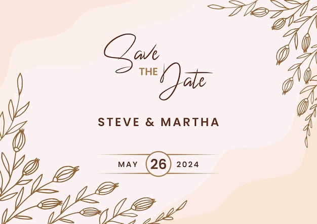 save the date on the pink background with hand drawn floral border