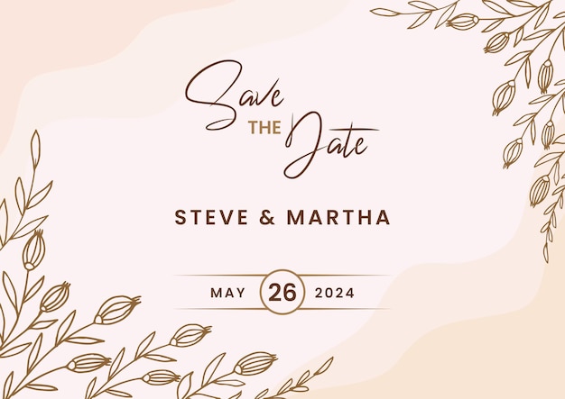 Save the date on the pink background with hand drawn floral border