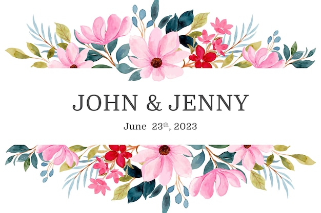 Vector save the date pink floral border with watercolor