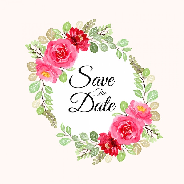 save the date pink floral watercolor wreath